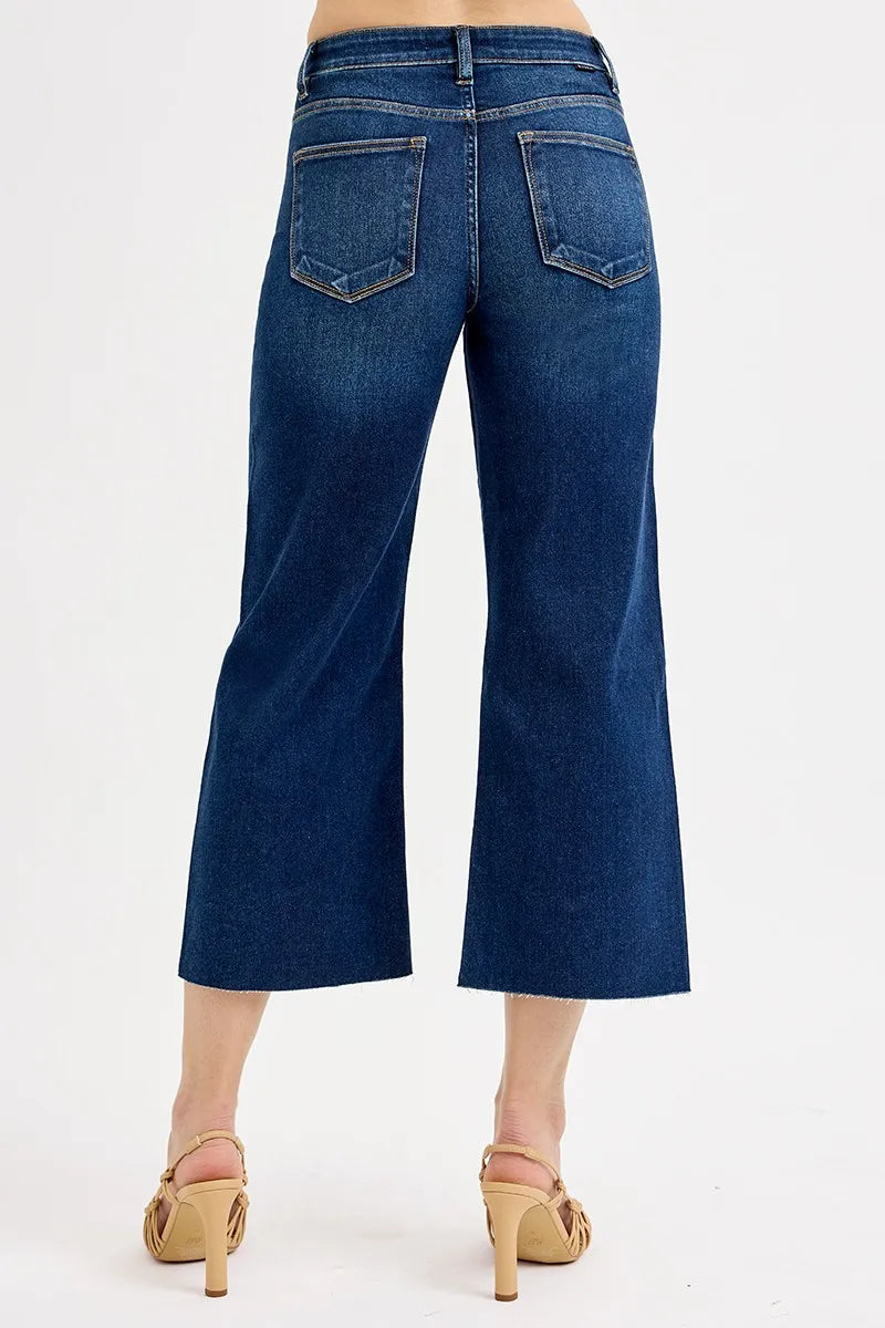 RISEN Full Size Tummy Control High Rise Crop Wide Jeans Plus Size - LoveNest Treasures