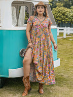 Plus Size Ruffled Printed Cap Sleeve Dress - LoveNest Treasures
