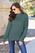 Basic Bae Full Size Ribbed Exposed Seam Mock Neck Knit Top - LoveNest Treasures