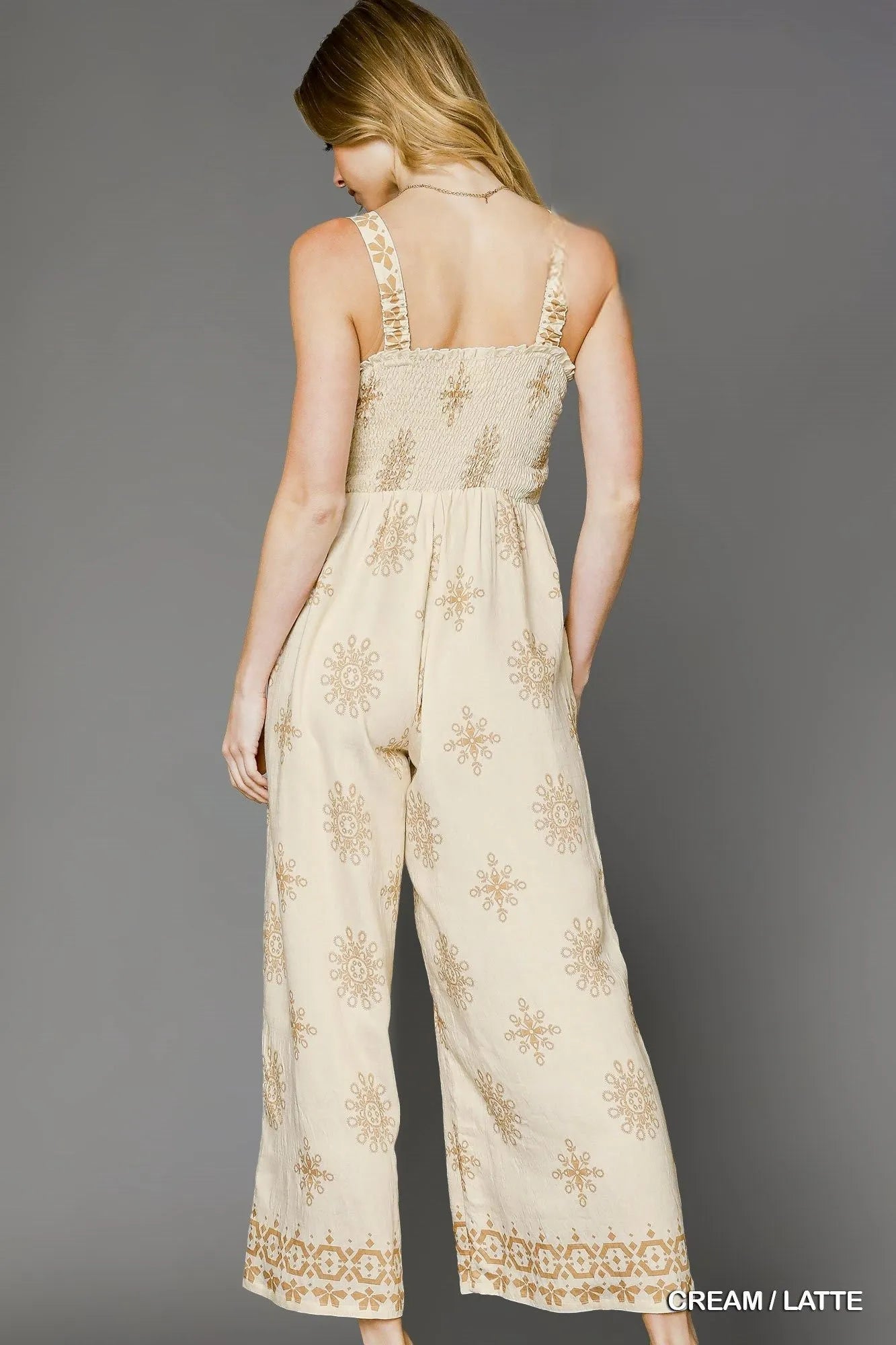 Umgee Smocked Printed Wide Leg Jumpsuit - LoveNest Treasures