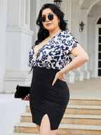 Plus Size Slit Printed Surplice Wrap Dress - LoveNest Treasures
