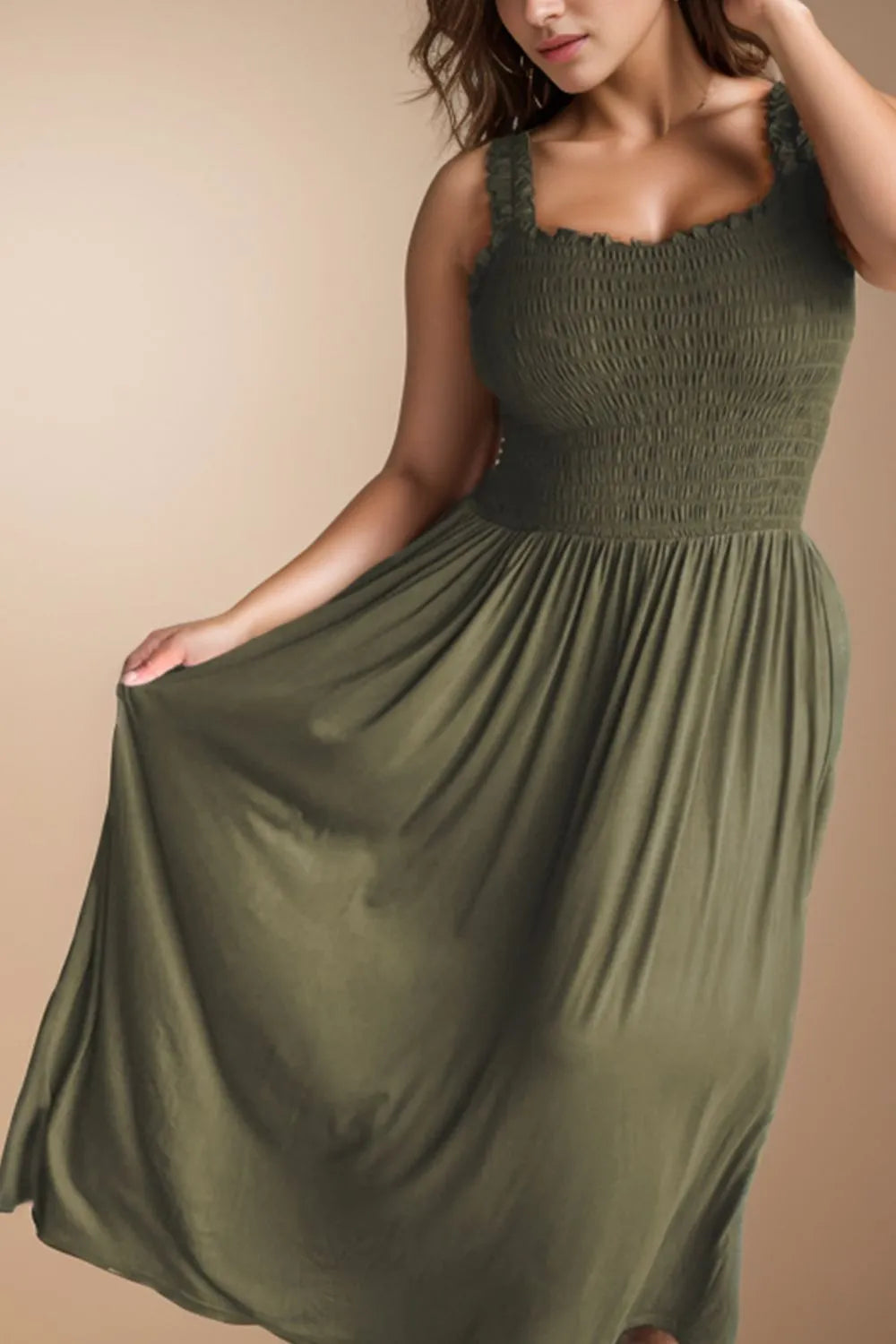 Plus Size Smocked Square Neck Maxi Dress - LoveNest Treasures