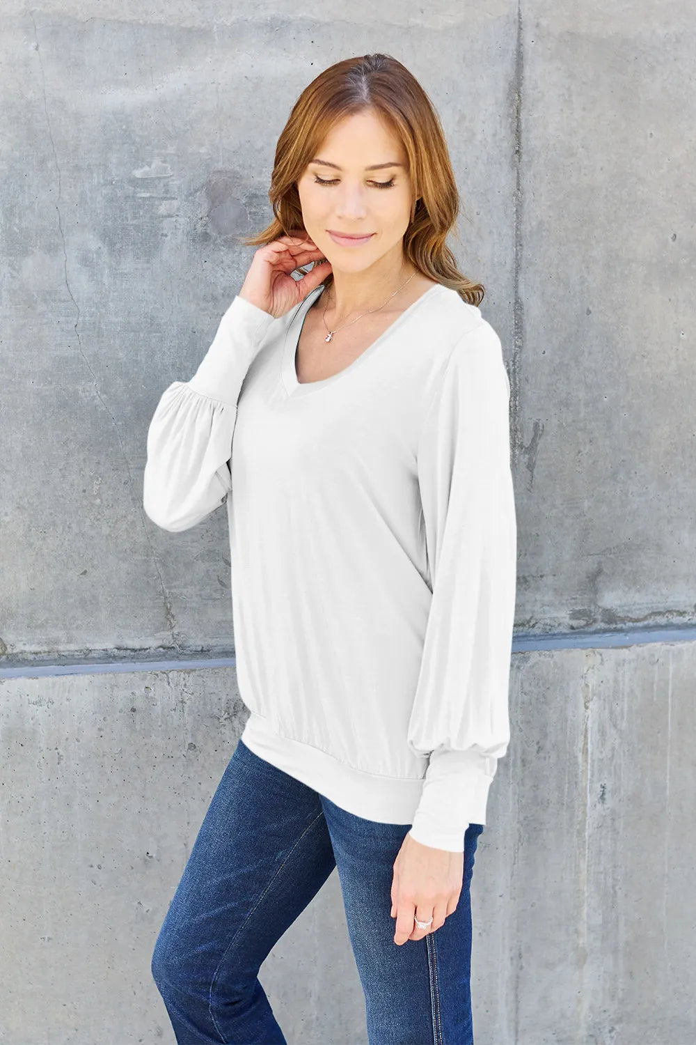 Basic Bae Full Size V-Neck Lantern Sleeve Top - LoveNest Treasures