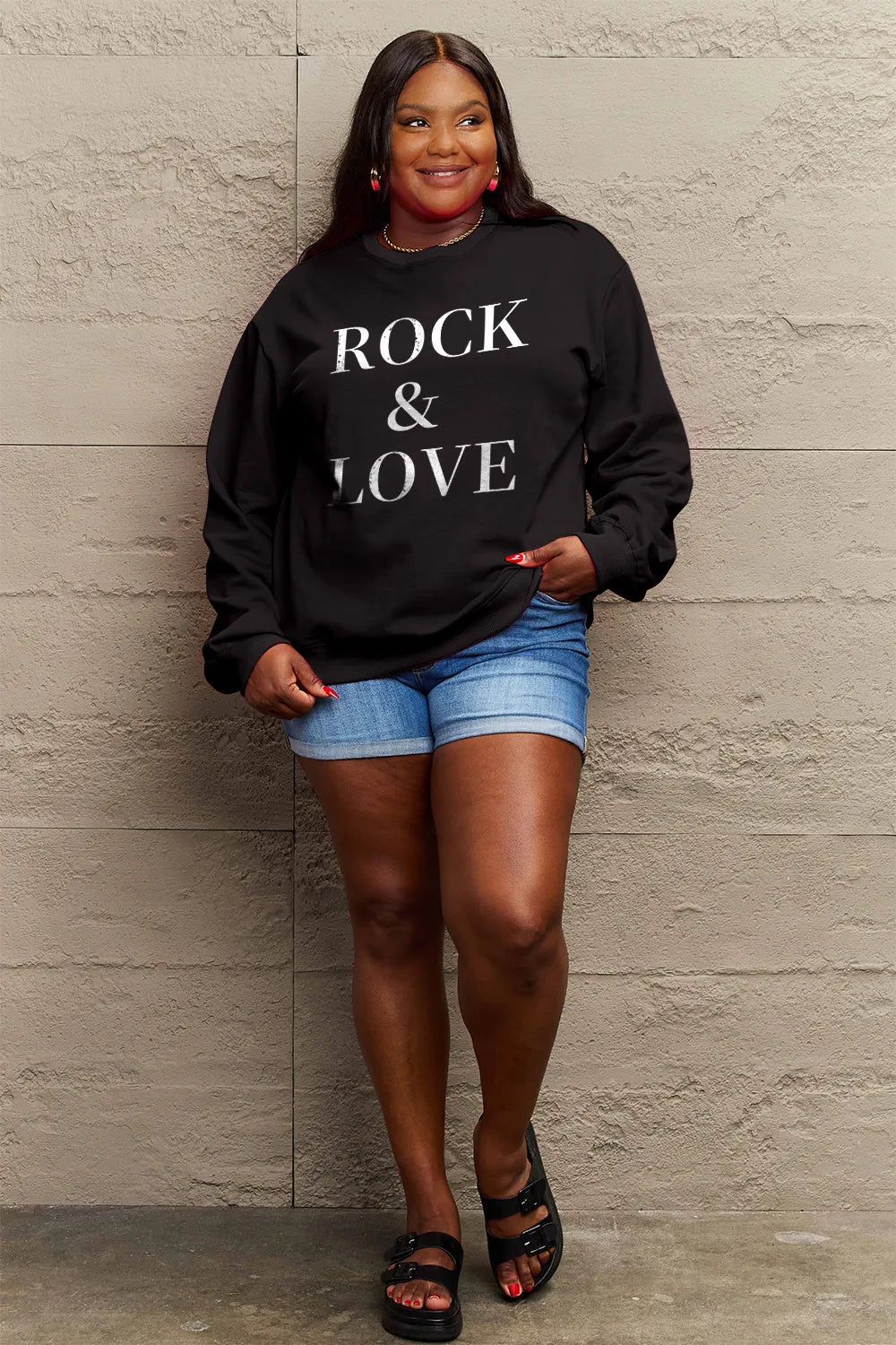 Simply Love Full Size ROCK ＆ LOVE Round Neck Sweatshirt - LoveNest Treasures