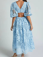 Cutout Back Lace Crochet V-Neck Dress - LoveNest Treasures