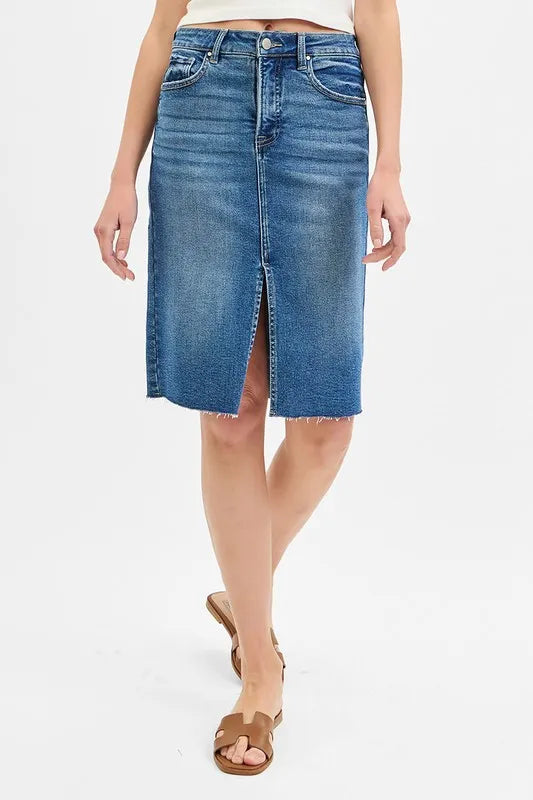 RISEN Full Size High Rise Front Slit Pencil Skirts Plus Size - LoveNest Treasures