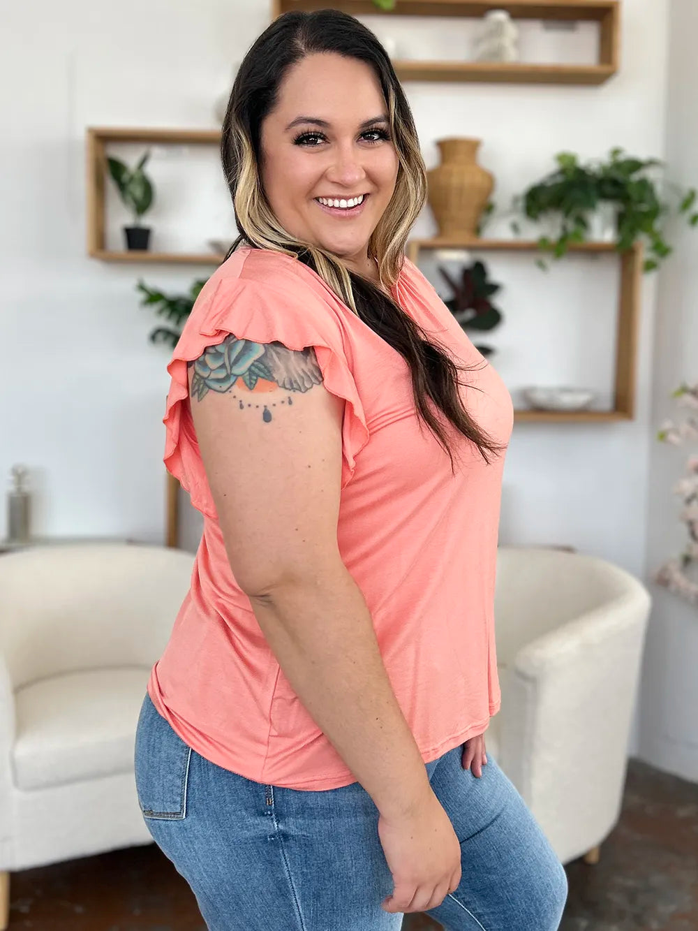 Basic Bae Full Size Bamboo Notched Ruffled Short Sleeve T-Shirt - LoveNest Treasures