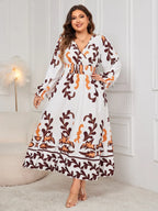 Honey Plus Size Printed Surplice Flounce Sleeve Dress - LoveNest Treasures