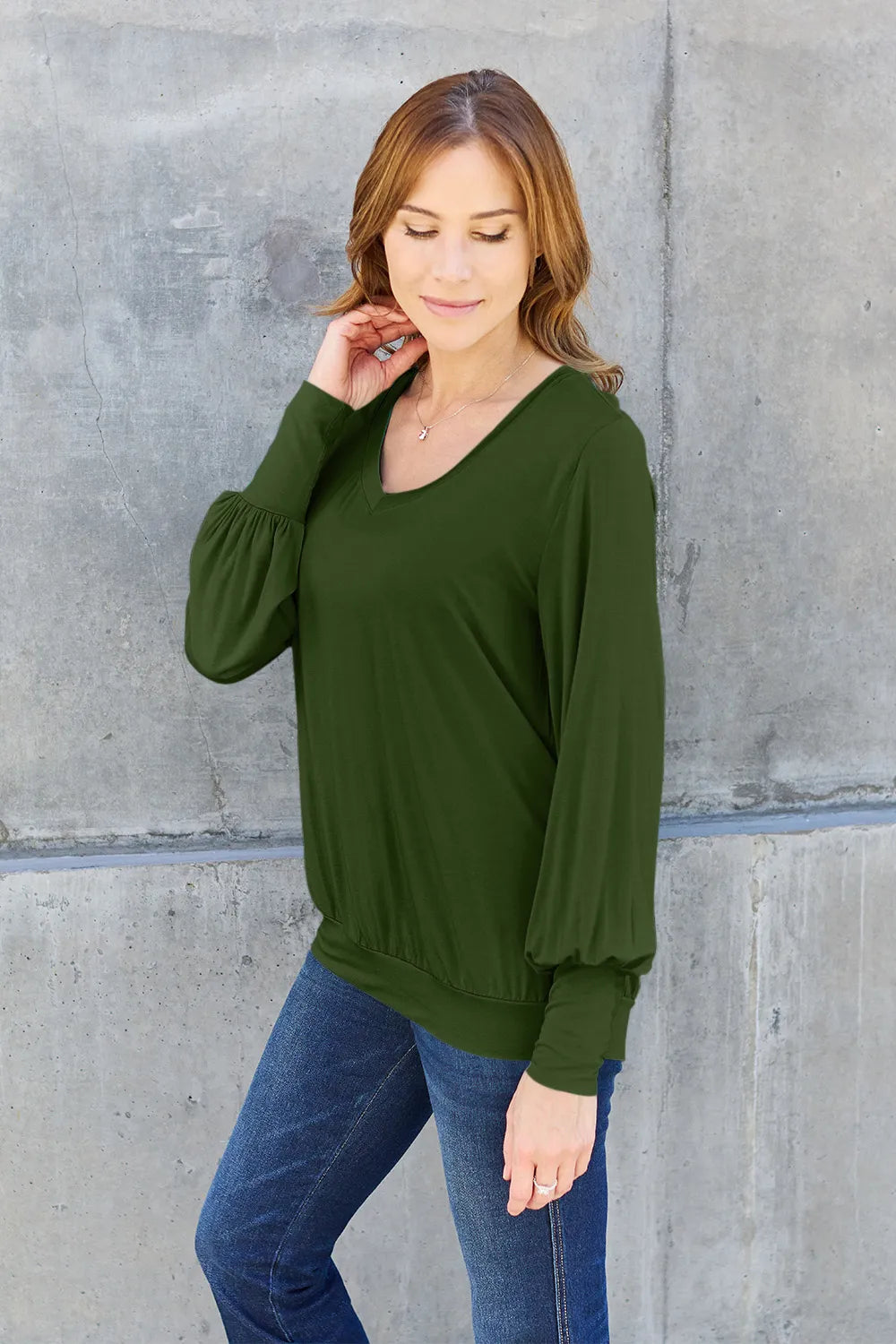 Basic Bae Full Size V-Neck Lantern Sleeve Top - LoveNest Treasures