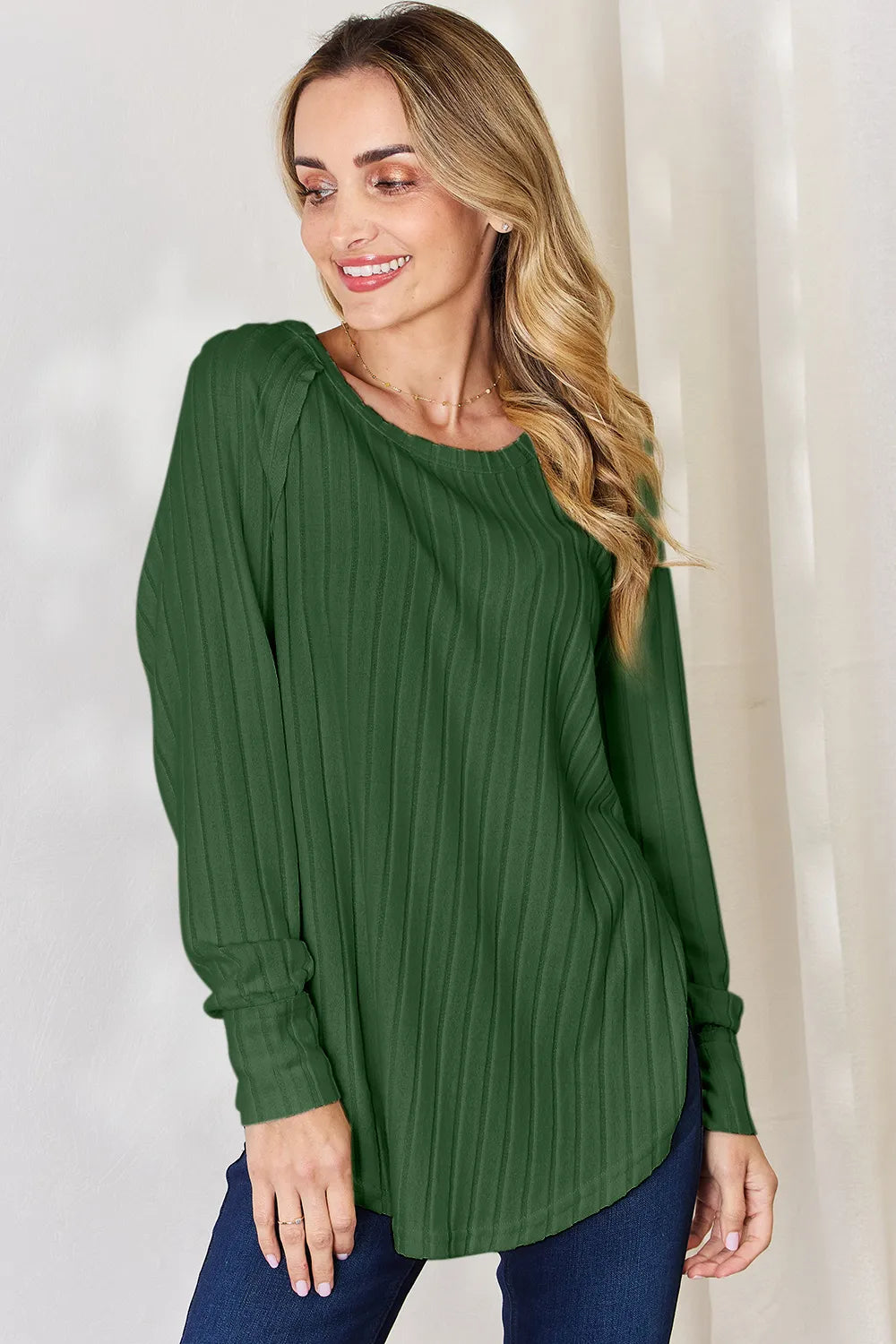 Basic Bae Full Size Ribbed Round Neck Slit T-Shirt - LoveNest Treasures