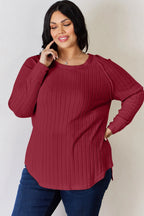Basic Bae Full Size Ribbed Round Neck Slit T-Shirt - LoveNest Treasures
