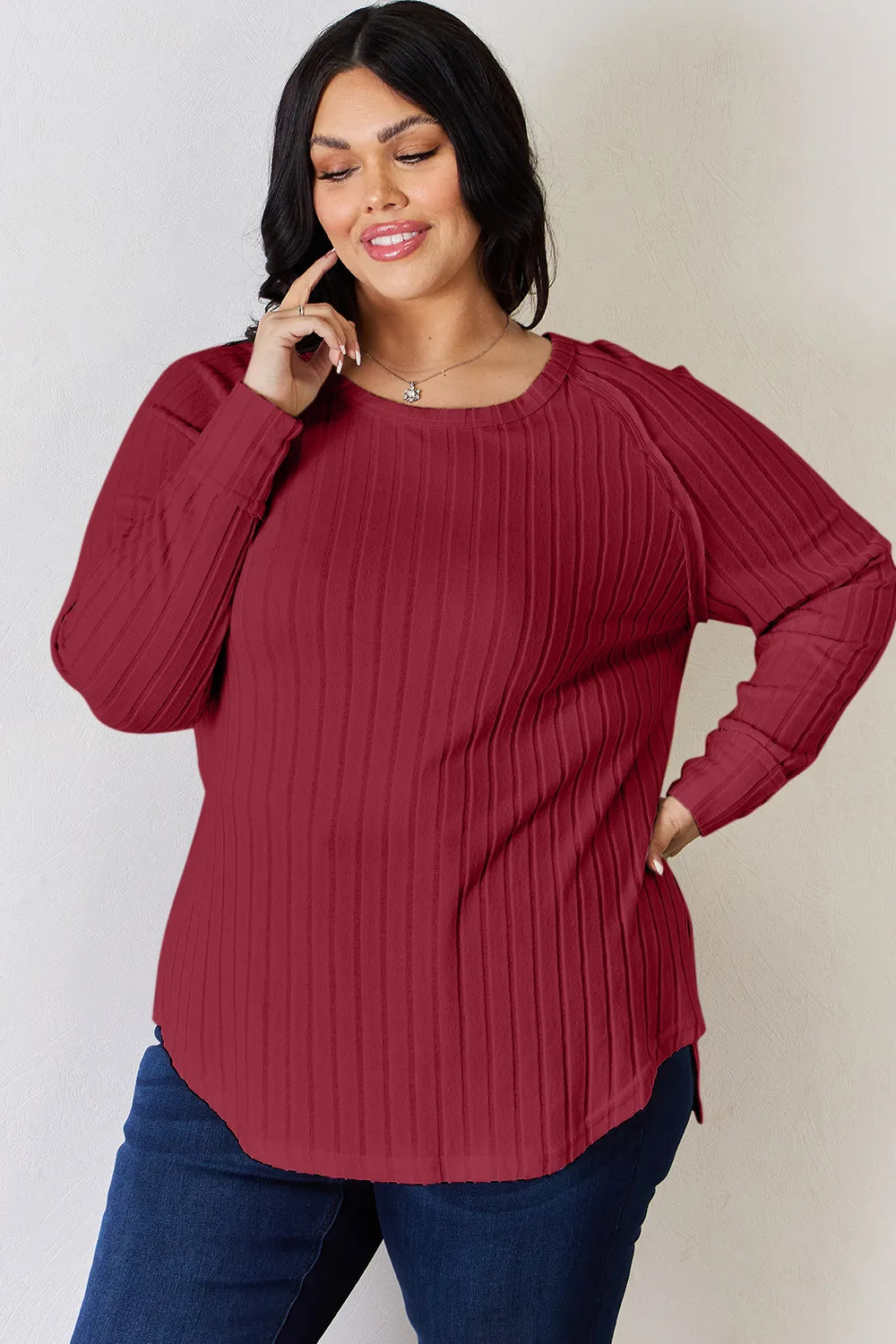 Basic Bae Full Size Ribbed Round Neck Slit T-Shirt - LoveNest Treasures