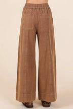 Mittoshop Mineral Wash Wide Leg Elastic Waist Twill Pants - LoveNest Treasures