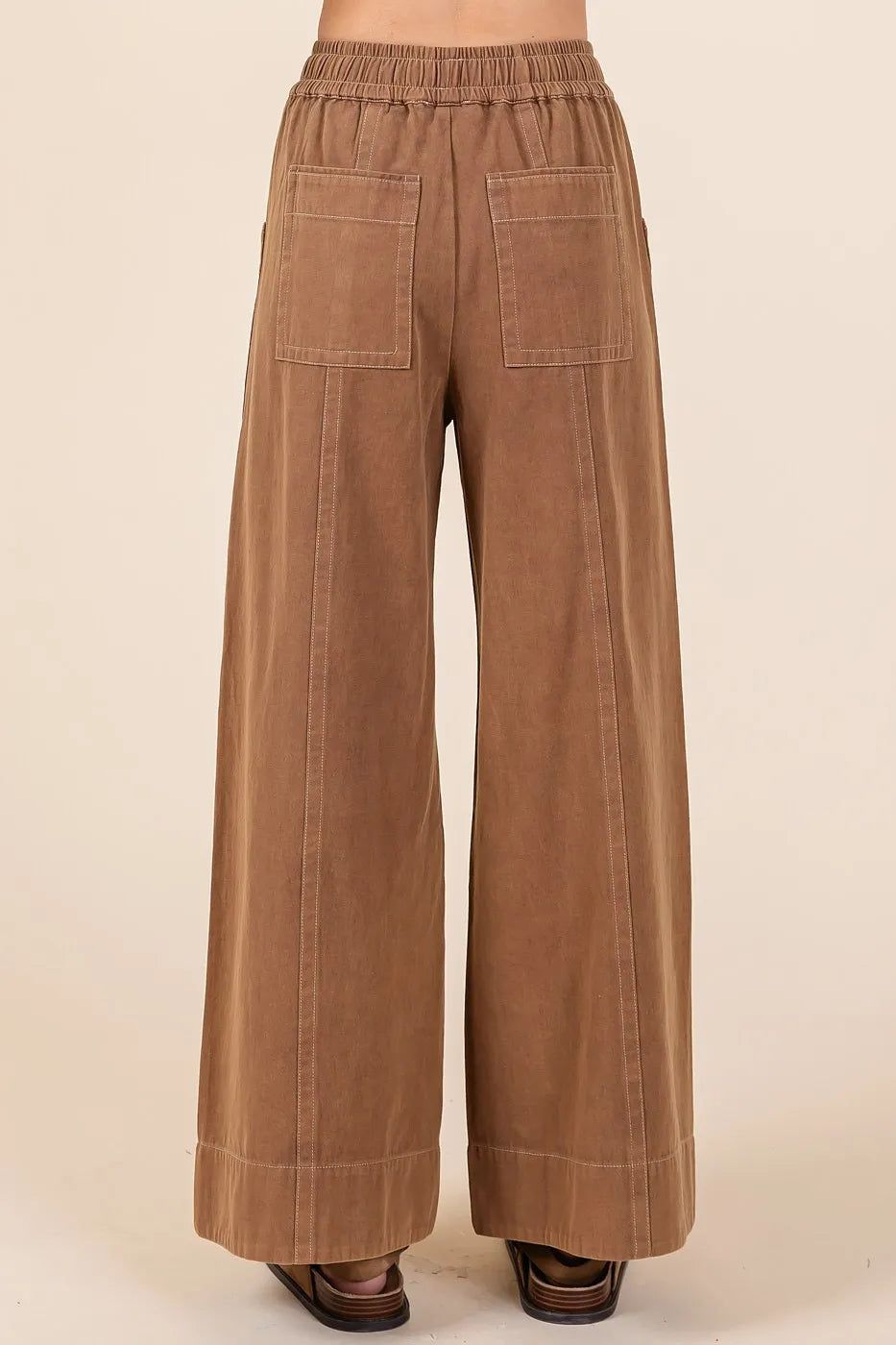 Mittoshop Mineral Wash Wide Leg Elastic Waist Twill Pants - LoveNest Treasures