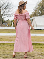 Plus Size Plaid Off-Shoulder Short Sleeve Midi Dress - LoveNest Treasures