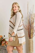 ADORA Full Size Multi Color Strip Sweater Plus Size - LoveNest Treasures