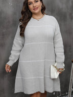 Plus Size Round Neck Long Sleeve Sweater Dress - LoveNest Treasures
