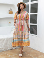 Plus Size Floral Tied Short Sleeve Midi Dress - LoveNest Treasures