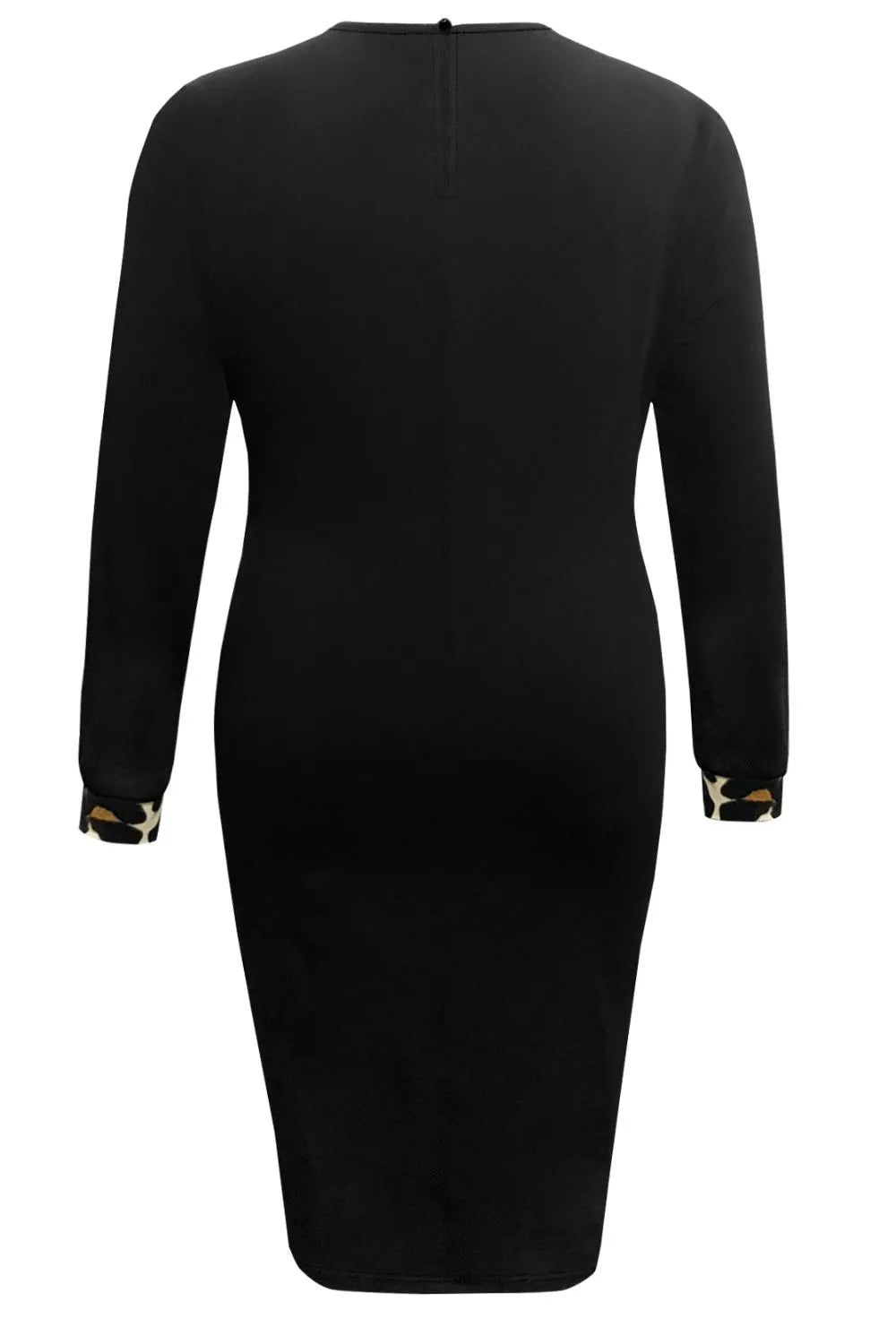 Plus Size Leopard Round Neck Long Sleeve Dress - LoveNest Treasures