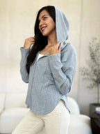 Culture Code Full Size Ribbed Zip Up Drawstring Hooded Jacket - LoveNest Treasures