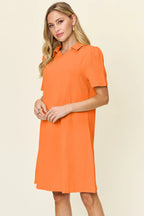 Double Take Full Size Texture Collared Neck Short Sleeve Dress - LoveNest Treasures