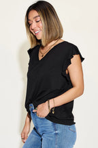 Basic Bae Full Size Bamboo Notched Ruffled Short Sleeve T-Shirt - LoveNest Treasures