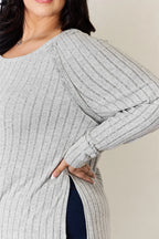 Basic Bae Full Size Ribbed Round Neck Slit T-Shirt - LoveNest Treasures