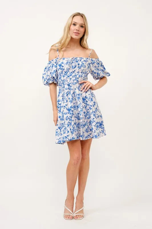 And The Why Off Shoulder Bubble Sleeve Dress - LoveNest Treasures