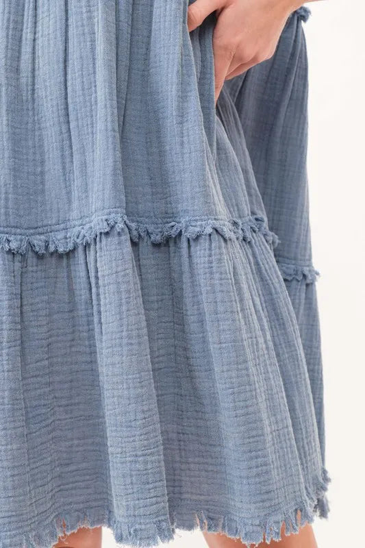 And The Why Washed Frayed Detail Tiered Dress - LoveNest Treasures