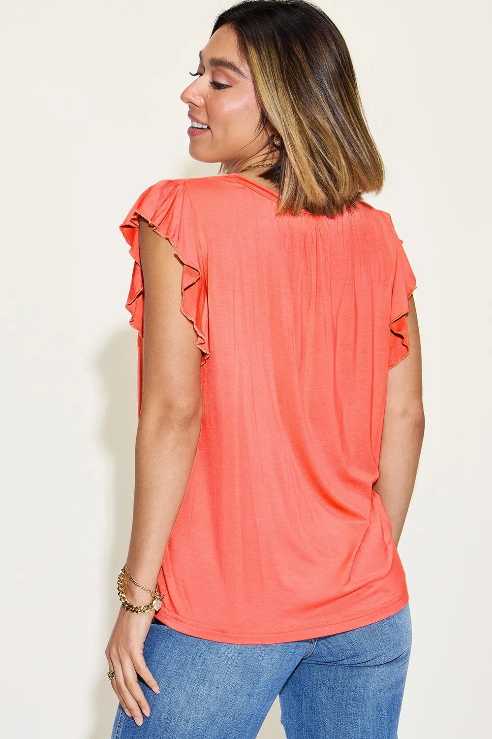 Basic Bae Full Size Bamboo Notched Ruffled Short Sleeve T-Shirt - LoveNest Treasures