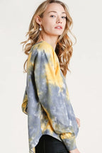 Umgee Full Size Tie Dye Button Front Long Raglan Sleeve Top Plus Size - LoveNest Treasures