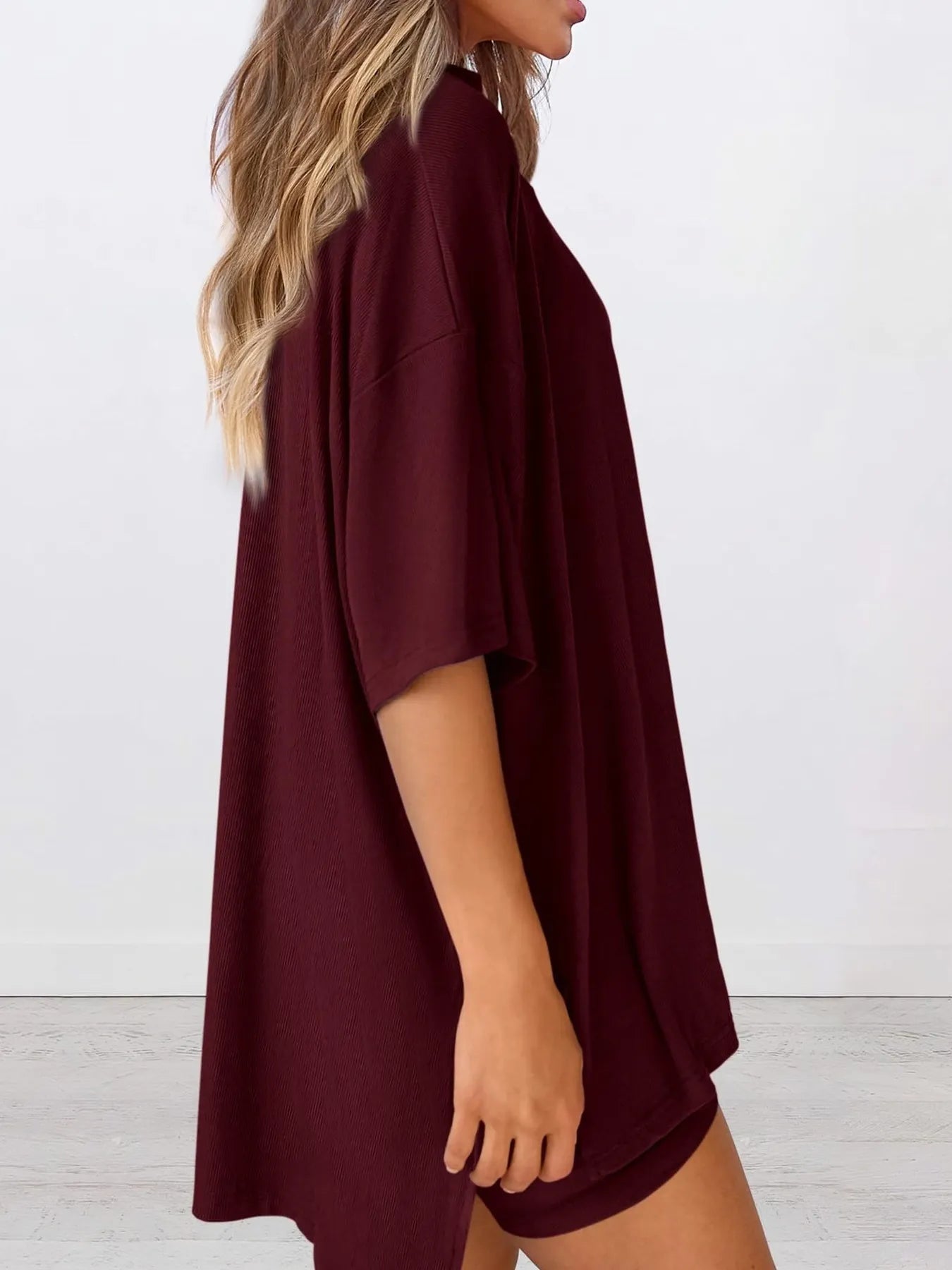 Full Size Oversized Round Neck Top and Shorts Set Plus Size - LoveNest Treasures