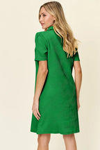 Double Take Full Size Texture Collared Neck Short Sleeve Dress - LoveNest Treasures