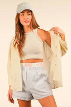 VERY J Full Size Dolman Sleeve Button Down Gauze Shirt Plus Size - LoveNest Treasures