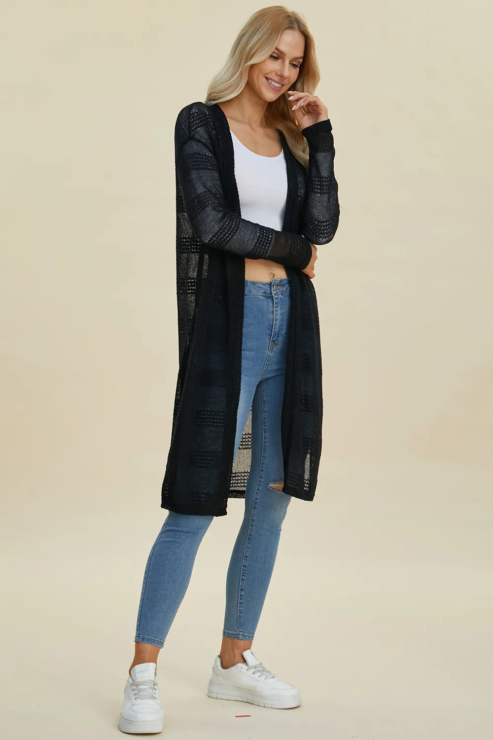 Double Take Full Size Open Front Longline Cardigan - LoveNest Treasures