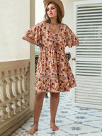 Plus Size Floral Crochet Flutter Sleeve Dress - LoveNest Treasures