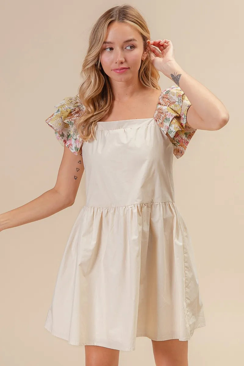 BiBi Flower Embroidered Floral Print Sleeve Dress - LoveNest Treasures