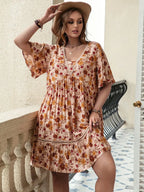 Plus Size Floral Crochet Flutter Sleeve Dress - LoveNest Treasures