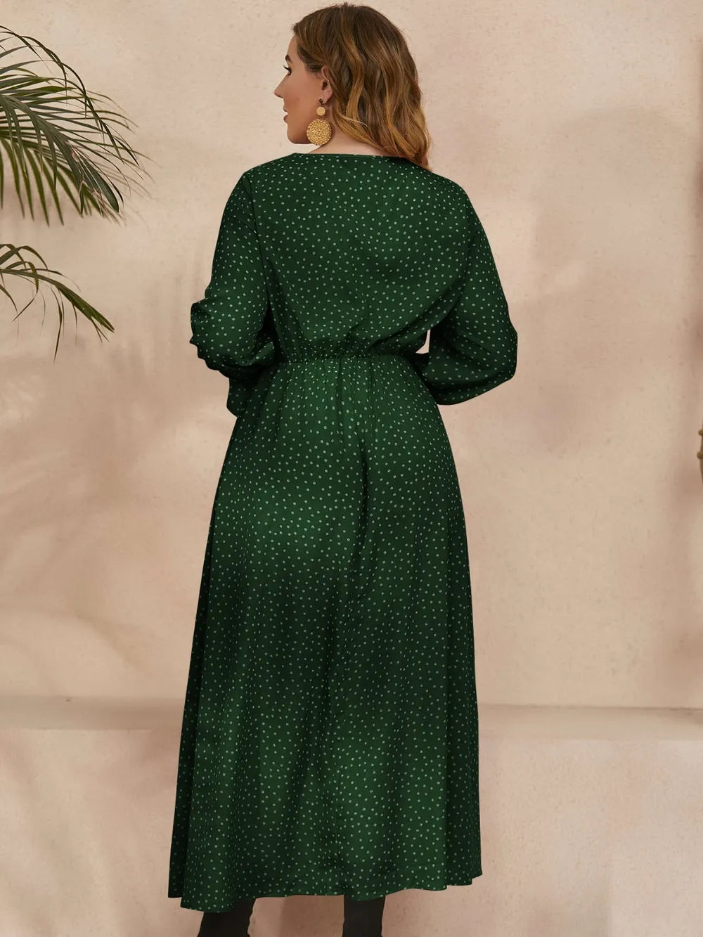 Honey Plus Size Ruffled Polka Dot Long Sleeve Midi Dress - LoveNest Treasures