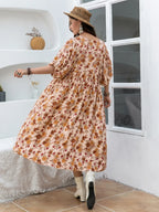 Plus Size Printed Tie Neck Half Sleeve Midi Dress - LoveNest Treasures