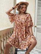 Plus Size Floral Crochet Flutter Sleeve Dress - LoveNest Treasures