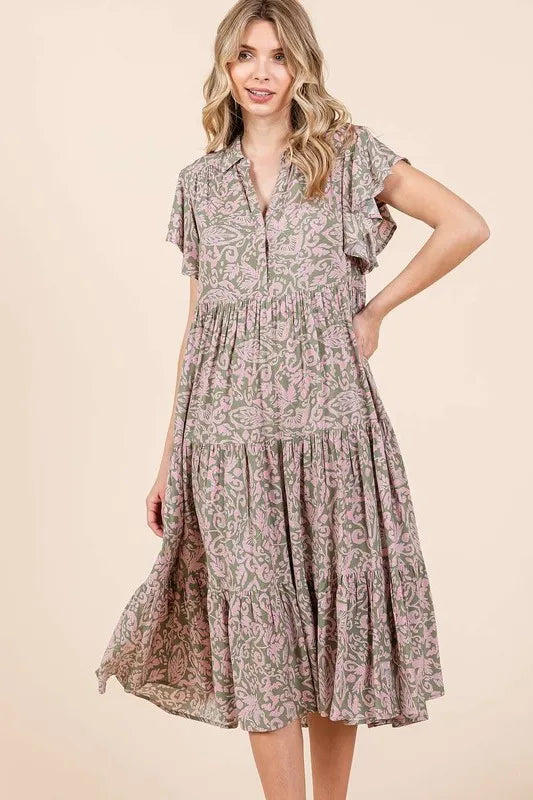 Mittoshop Abstract Print Ruffle Tier Midi Dress - LoveNest Treasures