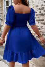 Plus Size Smocked Square Neck Short Sleeve Dress - LoveNest Treasures