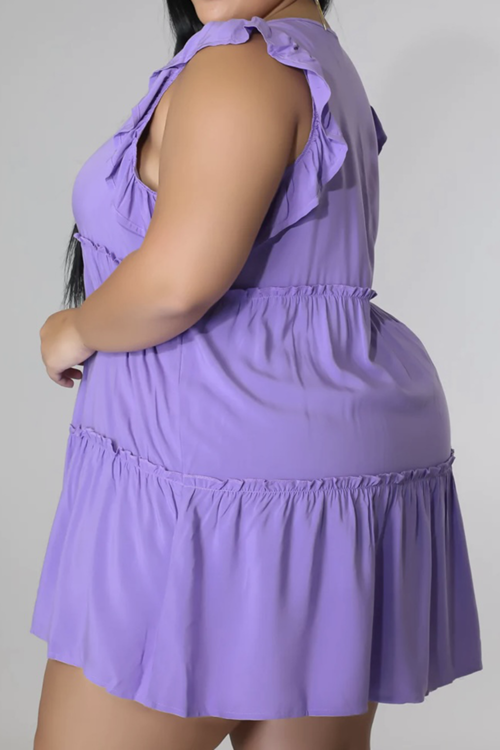Plus Size V-Neck Frill Trim Mini Dress - LoveNest Treasures