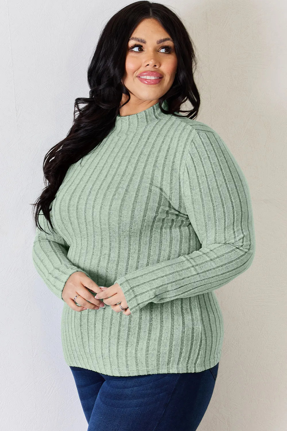Basic Bae Full Size Ribbed Mock Neck Long Sleeve T-Shirt - LoveNest Treasures