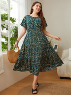 Honey Plus Size Floral Round Neck Short Sleeve Midi Dress - LoveNest Treasures