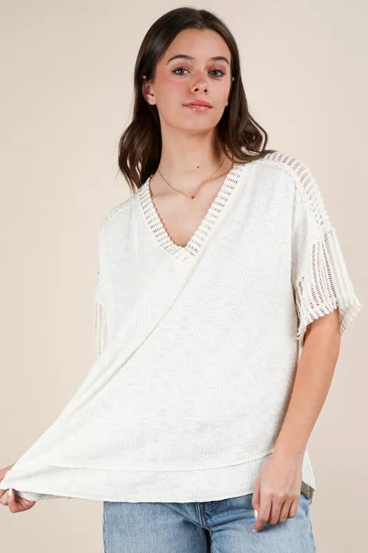 VERY J Full Size Oversized Contrast Knit Comfy Casual Top Plus Size - LoveNest Treasures