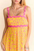Davi & Dani Geo 2 Tone Printed Wavi Trim Tiered Maxi Dress - LoveNest Treasures