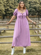 Plus Size Tie Neck Short Sleeve Dress - LoveNest Treasures