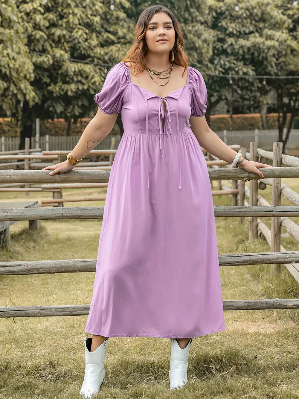 Plus Size Tie Neck Short Sleeve Dress - LoveNest Treasures